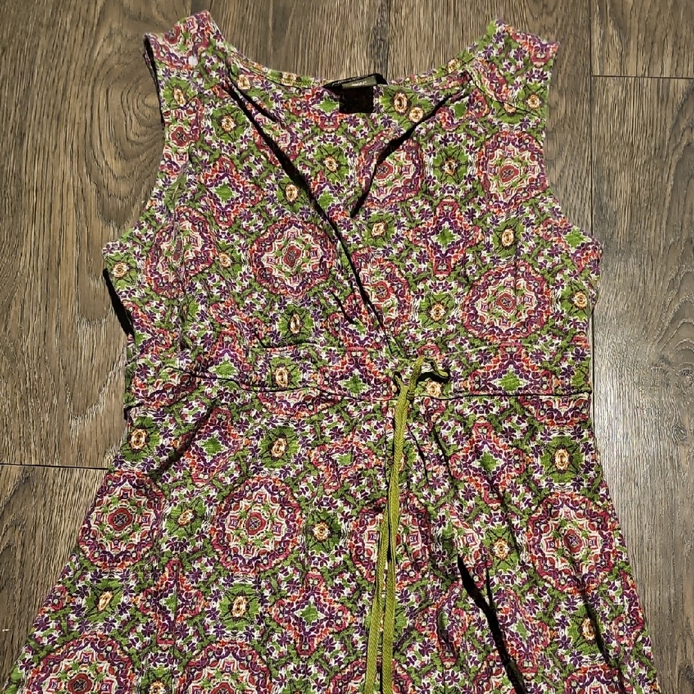 Eddie Bauer Dress Sleeveless Green Purple Pink Floral Size Small Pattern Summer